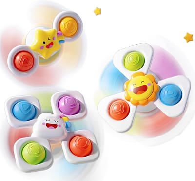 3 Stuks Lucht Thema Zuignap Spinner Speelgoed voor Baby's - Ster Wolk Zintuiglijk Fidget Speelgoed - Montessori Pop It Siliconen Bijtspeelgoed - Peuter Bad Eetstoel Raam Reisspeelgoed 1-3 Jaar