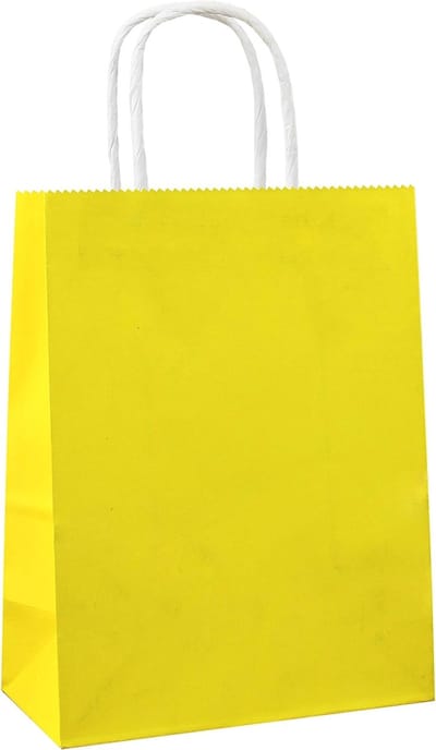 50 Papieren Draagtassen – Geel Kraftpapier – Met Gedraaide Handvatten – 22 x 10 x 28 cm