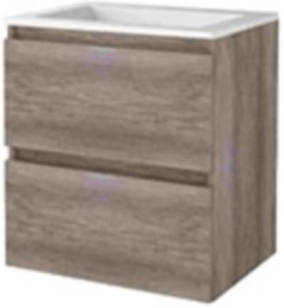 Basic-Line Start 46 Badkamermeubelset - 60 x 46 cm - Greeploos - 2 Lades - Acryl Wastafel - Zonder Kraangat - Scotch Oak
