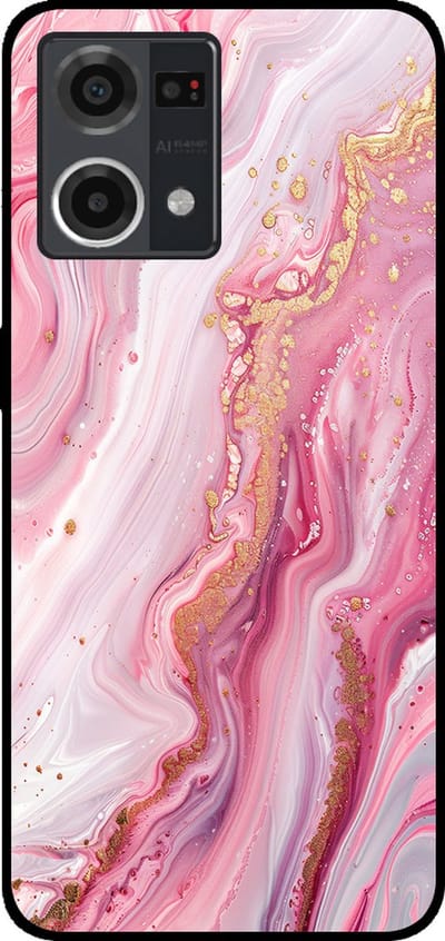 Smartphonica Telefoonhoesje Geschikt voor Oppo Reno7 4G met marmer opdruk - TPU backcover case marble design - Roze geschikt voor Oppo Reno7 4G