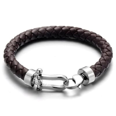 Victorious Gevlochten Leren Armband Heren – Bruin Leer – Zilver - 19cm