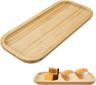 Oblong Houten Dienblad van Bamboe voor Decoratie, Snacks, Kaarsen en Desserts - Rectangular Tray (30 x 13 cm)