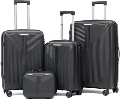 Casamayra Luxe Kofferset 3-Delig Incl. Underseat Koffer - Lichtgewicht Hardcase - Expandable - Ingebouwd Cijferslot - 360° Wielen - Black