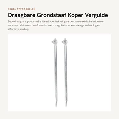 Dailygoods - Draagbare Grondstaaf Koper Vergulde Aardingspen 12x300 Mm