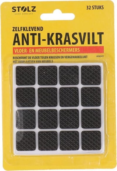 Stolz - Anti-krasvilt zelfklevend - Krasviltjes - Vierkant - Vloer- en meubelbeschermers - 32 stuks - 1,7 x 1,7 cm