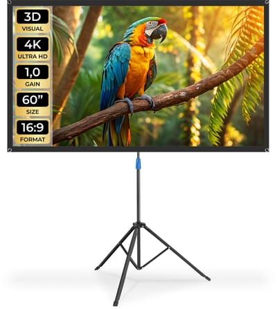 tectake® Beamer Scherm - 60 Inch - 16:9 Projectiescherm met Statief - 4K HD - Oprolbaar - Uittrekbaar - Projectiedoek - Presentatiescherm - Inclusief Draagtas
