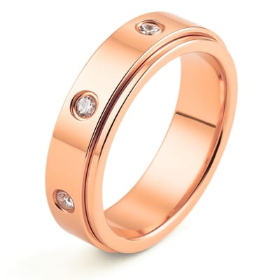Anxiety Ring - (Zirkonia) - Stress Ring - Fidget Ring - Fidget Toys - Draaibare Ring - Spinning Ring - Rose Goudkleurig RVS - (16.00mm / maat 50)