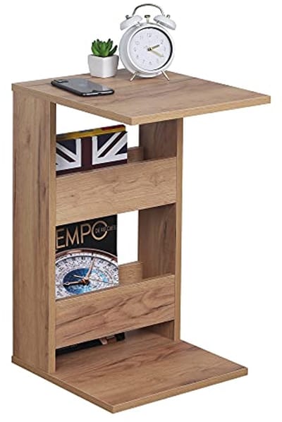 C-vormige bijzettafel in eiken goud bruin – 35 x 60 x 40 cm