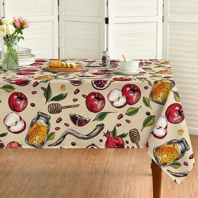 Joodse Shana Tova Waterdichte Tafelkleed Rosh Hashana Appel Granaatappel Honing Voedsel Herbruikbare Tafelhoes Joods Nieuwjaar Decoratie 90x140cm black