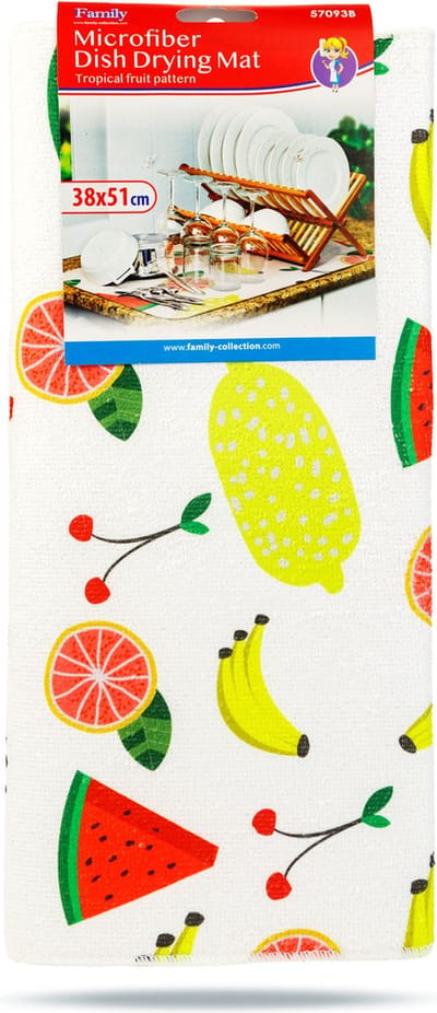Afdruipmat Afwas - Tropisch Fruit Patroon - Microvezel - 38x51CM - Droogmat Vaat - Afdruip Mat - BPK