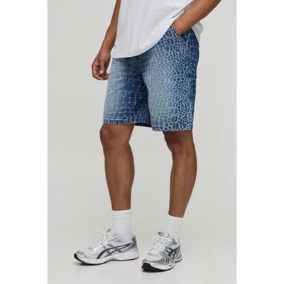 Relaxed Denim Shorts Met Laserprint | Mid Blue | Size 28