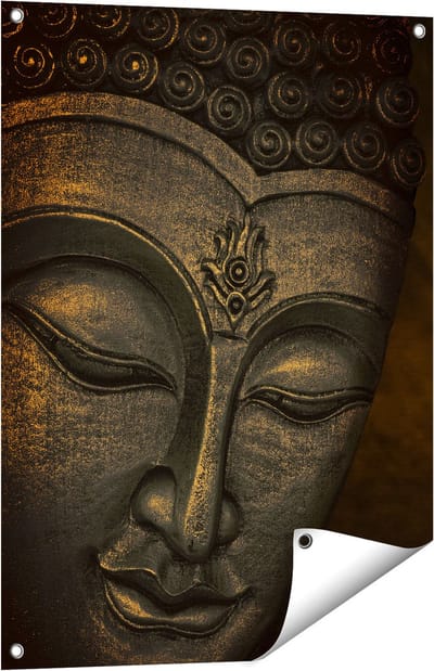 Gards Tuinposter Boeddha Beeld met Wierook - 60x80 cm - Tuindoek - Tuindecoratie - Wanddecoratie buiten - Tuinschilderij
