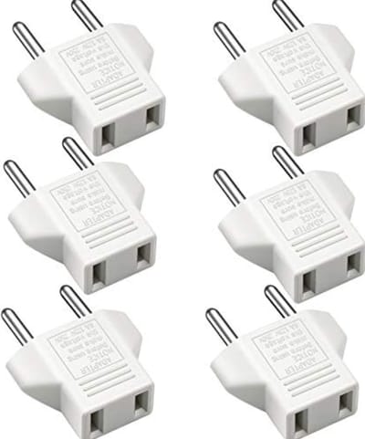 Oneay (Wit - 6 stuks) Europese standaardstekker naar Amerikaanse standaard reisstekker, Europese standaard ronde stekker naar Amerikaanse standaard adapter