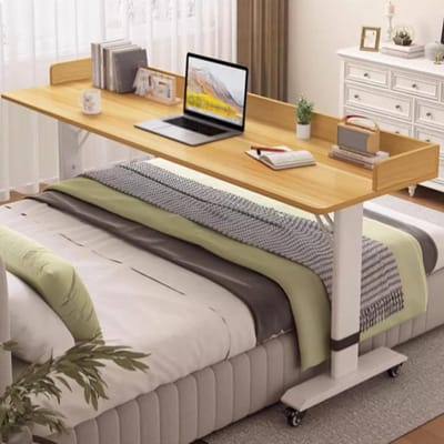 Mobiele Overbed Tafel - Bedtafeltje met Wielen - Eten en Laptops - Verstelbare Hoogte - 150 x 50cm - Geel