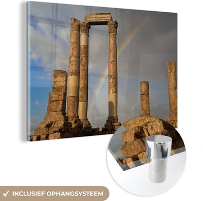 ® Glasschilderij 180x120 cm - Schilderij acrylglas - Regenboog boven de Tempel van Hercules in Amman - Foto op glas - Muurdecoratie woonkamer - Wanddecoratie slaapkamer - Schilderijen