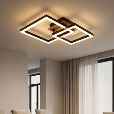 Plafondlamp Houten lamp Eetkamerlamp, MDF hout look metaal zwart opaal, LED 15W 700Lm warm wit, LxBxH 42x31x8cm