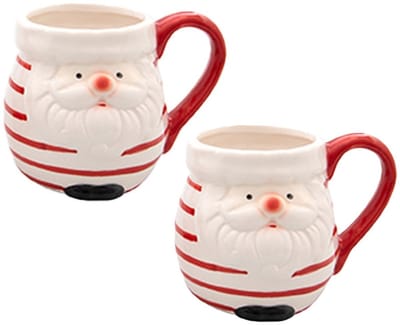 Svenska Living Kerst mok - 2x - kerstman - 8 x 11 cm - keramiek - 400 ml - beker - koffiemok/theemok - kinderbeker