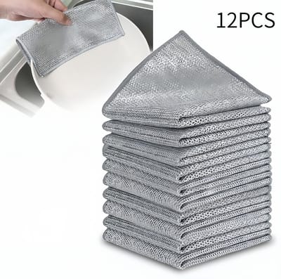 12 Stuks niet-krasvrije vaatdoek van draad, multifunctionele vaatdoek van draad voor nat en droog gebruik, reinigt de vaat-Dubbelzijdige vaatdoek van staaldraad - anti-aanbakvaatdoek voor de keuken