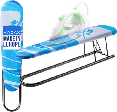 KADAX Compacte mouwstrijkplank, 53 x 13 cm, mouwplank met 5 mm schuimrubberen onderlegger en afneembare strijkplankovertrek, inklapbare strijkplank voor stoomstrijkijzer (zwart)