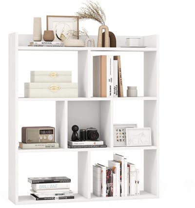 LUMÉ STORE Boekenkast - Boekenplank - Vitrinekast - 8 Open Vakken - 3 Planken - 50kg - Spaanplaat - 97x30x100cm - Modern - Wit