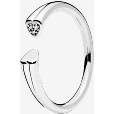 Nouvelle Bague Pan en Argent Sterling 925 Bague Cœur Ouvert Brillant avec Cristal pour Femmes Cadeau Fête de Mariage Bijoux de Mode 7 white