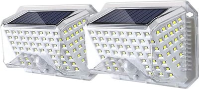 2 Stuks - Solar Wandlampen - Buiten Bewegingssensor - Waterdichte 90 LED Beveiligingslampen - Draadloze Verlichting - 3 Optionele Modi - Zonne-energie Lampen Padverlichting - Hekverlichting Duurzame Buitenlampen