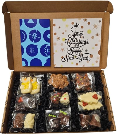 Kerst Chocolade Proeverij Pakket Deluxe - BOL | Wenskaart Merry Christmas & Happy New Year | BOL cadeaubon ter waarde van 10 euro | Mystery Card met zelfgemaakte persoonlijke online boodschap | Kerstpakket | Kerstbox | Brievenbuspakket | Chocoladebox