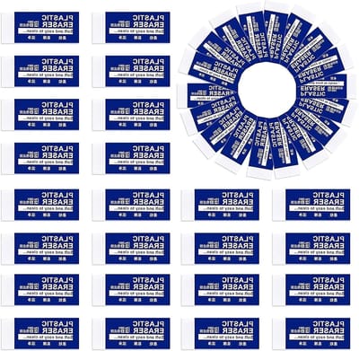 Set van 30 Stuks Zachte en Duurzame Witte Plastic Gum, Mini Gummetjes voor Kinderen, School, Kantoor en Kunstprojecten