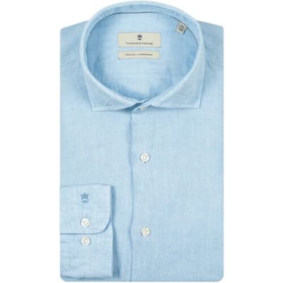 Thomas Maine Overhemd Roma Modern Kent Linnen Délavé Licht Blauw / male