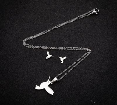 RVS ketting + oorbellen kolibrie stainless steel