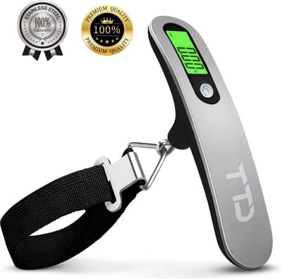TTD® Kofferweegschaal met Verlicht Scherm - Weegcapaciteit 50 kg - Bagageweegschaal - Bagageweger - Hangweegschaal - Digital Luggage Scale - Kofferweger - Reizen met Vliegtuig - kg/g/lbs/oz - Inclusief Batterijen - Zwart