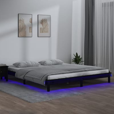 vidaXL - Bedframe - LED - massief - hout - zwart - 120x190 - cm