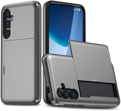 Hoesje met Kaarthouder Slider Geschikt voor Samsung Galaxy S25 FE | Back Cover Pasjeshouder Achterkant | Kaarthouder voor Twee Pasjes | Grijs