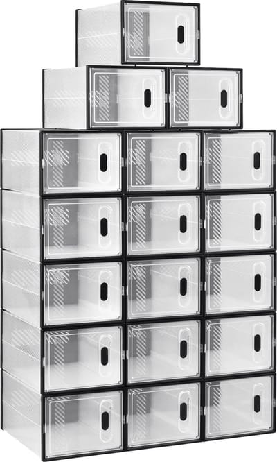 BukkitBow - Opvouwbare Schoenenkast - Stapelbare Schoenendozen - Doorzichtig - 18 Stuks