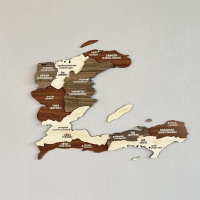 Houten Landkaart Decor - Muurkunst Haïti - Woonkamer Inrichting - Handgemaakt Uniek - 40 x 30 cm - Gemengd