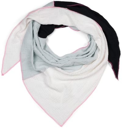 styleBREAKER Dames katoenen mousseline driehoekige sjaal in 3 kleuren uitvoering, mousseline sjaal, lichte doek 01020046, zwart-lichtgrijs-wit, Eén maat
