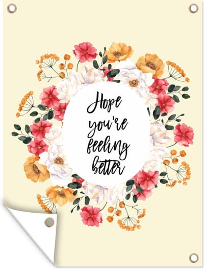 Muurdecoratie buiten Sterkte - Quote - Bloemen - Hope - 120x160 cm - Tuindoek