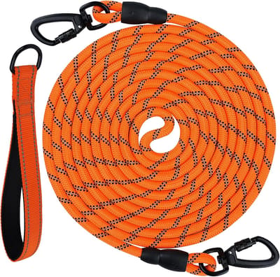 Looplijn voor honden, sterke hondenriem voor grote, middelgrote honden, reflecterend, 5 m, 10 m, 15 m, 20 m lang, gevoerde handgreep, afsluitbare karabijnhaak (oranje, 10 m)