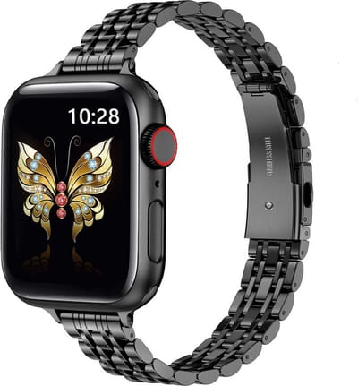 Stalen bandje - geschikt voor Apple Watch 1/2/3/4/5/6/7/8/9/10/11/ SE (1,2,3) met maat 38 mm / 40 mm / 41 mm en 42 mm (Watch 10/11) - zwart
