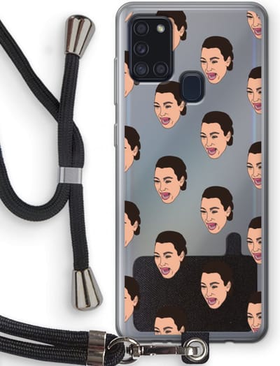 Case Company® - Hoesje met koord geschikt voor Samsung Galaxy A21s hoesje met Koord - Ugly Cry Call - Telefoonhoesje met Zwart Koord - Bescherming aan alle Kanten en Over de Schermrand
