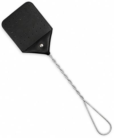 Leren Vliegenmepper met Flexibele Stalen Handgreep - Duurzame en Wasbare Insectenmepper van Echt Leer - Luxe Keukenhulp en Wanddecoratie voor Binnen en Buiten - zwart(1 Stuk)