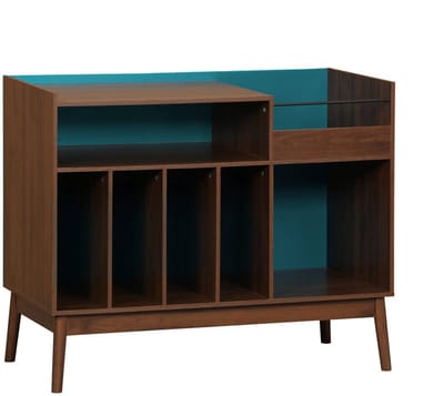 sweeek - Vintage vinyl meubel met donkere houtlook en gekleurde achterwand 100cm - nepal