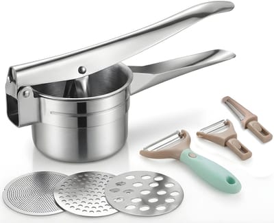 Qualisce Aardappelpers - Pureeknijper - Pureestamper - 3 Schijvige Aardappelpers - Pureerder - Inclusief multifunctionele Schiller