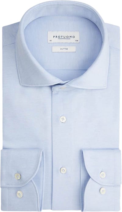Profuomo slim fit heren overhemd - jersey - lichtblauw - Strijkvriendelijk - Boordmaat: 40 (EU maat: M)