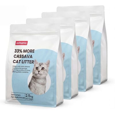 Ochama Cloud Tapioca kattenbakvulling, niet-klevend, sterke waterabsorptie en klontervorming, 2,5 kg x 4 verpakkingen