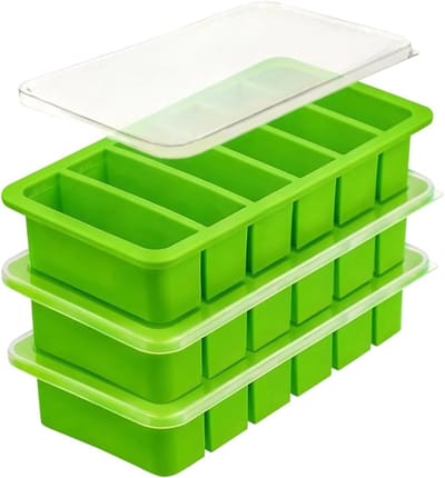 Set van 3 siliconen voedselcontainers voor bouillonblokjes, soep en sauzen - Perfect voor invriezen en portioneren, 6 x 120 ml per container