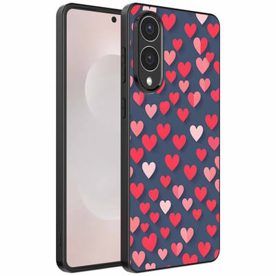 Geschikt voor Samsung Galaxy S25 Edge Telefoonhoesje met Roze en Rode Hartjes Opdruk - TPU Backcover Case With Rosé and Red Heart Design - Smartphonica geschikt voor Samsung Galaxy S25 Edge
