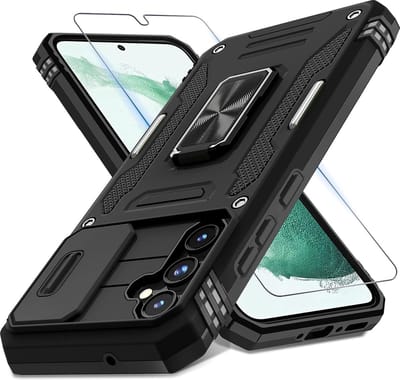 Podec Hoesje geschikt voor Samsung Galaxy A16 en A17 - Zwart Telefoonhoesje - Anti-Shock Case Cover Hybrid Armor Hoes met Kickstand Ring met Screenprotector