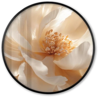 Poster in lijst Rond - Fotolijst 60x60 cm - Posters - Close up - Pioenroos - Wit - Ronde posterlijst zwart - Decoratie - Wanddecoratie woonkamer - Muurdecoratie slaapkamer