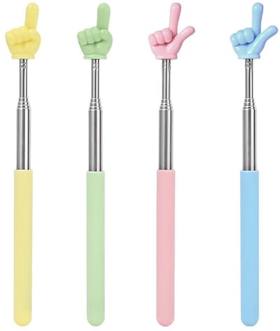 Dailygoods- Vingerwijzer Uitschuifbaar - 4 Stuks - Mini Aanwijsstok - Handvormige Klaswijzer - Roestvrij Staal - Diverse Kleuren